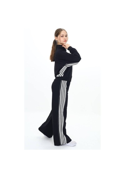 Kız Çocuk %100 Pamuk Oversize Alt&üst Uzun Kol Eşofman Takımı-183-eşt-0023 Siyah
