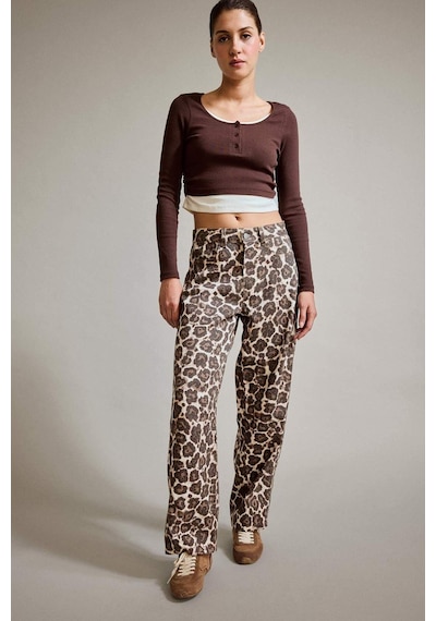 Defacto Baggy Fit Leopar Desenli Jean Pantolon G3199ax25aubn336 Kahve