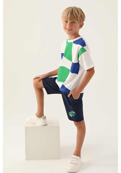 Rolypoly Geometic Krem Erkek Çocuk Bermuda Takım 5274-43125 Krem