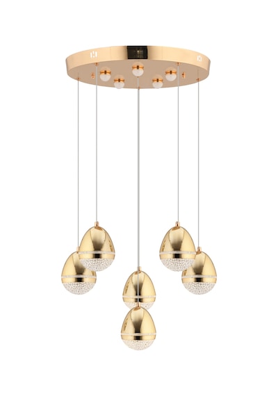 Amaya 6'lı Yuvarlak Gold Damla Başlıklı Modern Salon Led Avize Gold