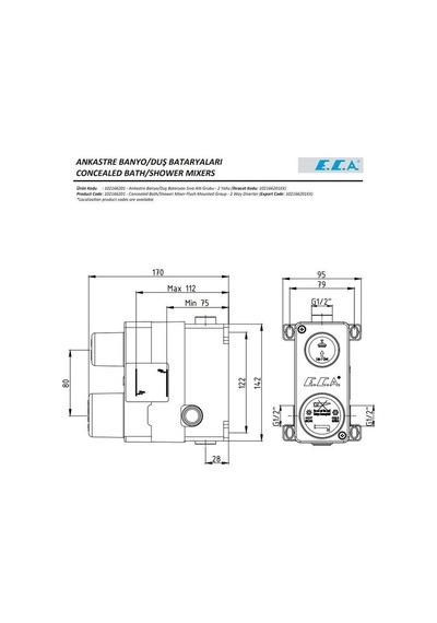 Eca Icon Ankastre Banyo Bataryası 2'lı Set / 2 Yollu 102167201H-Kde+102166201 Krom