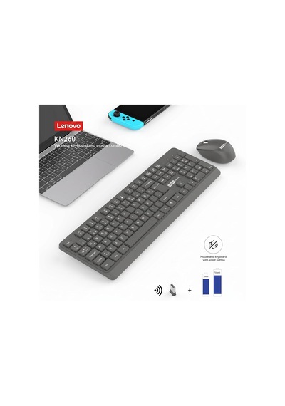 Kn260 Sessiz Kablosuz Klavye Mouse Seti - Koyu Gri, 2.4ghz Wireless, Mini Tek Usb Alıcı Wireless Silent Keyboard & Mouse Set Diğer