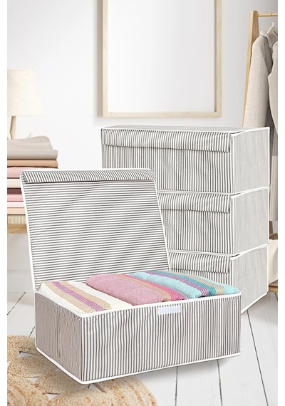 4 Adet Kapaklı Çok Amaçlı Hurç Saklama Kutusu Organizer Baza 50 X 40 X 19 Cm Gri Gri