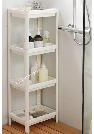 Vesken 4 Katlı Banyo Rafı Mutfak Rafı Balkon Rafı Organizer Raf Dolap Beyaz Beyaz