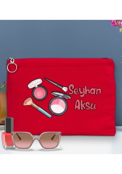 Bk Gift Kişiye Özel İsimli-1 Astarlı Kırmızı Portföy Çanta 30x21cm, Baskılı El Çantası, Organizer Çanta