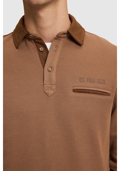 U.S. Polo Assn. Erkek Kahverengi Polo Yaka Düğmeli Regular Fit Sweatshirt 50329340-vr134 Kakao