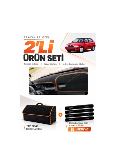 Skoda Felıcıa 1994-2001 Uyumlu Torpido Örtüsü + Tay Tüyü Çanta + Sticker - Siyah Kahverengi