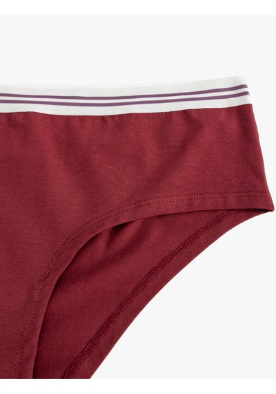 Koton Yüksek Bel Hipster Külot Pamuklu Renk Kontrastlı Bordo 5wlk30074mk Bordo