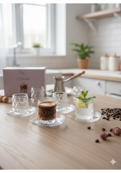 6 Lı Kahve Yanı Su Bardağı Takımı Şeffaf Cam Mini Bardak & Espresso Yanı Bardak Takımı