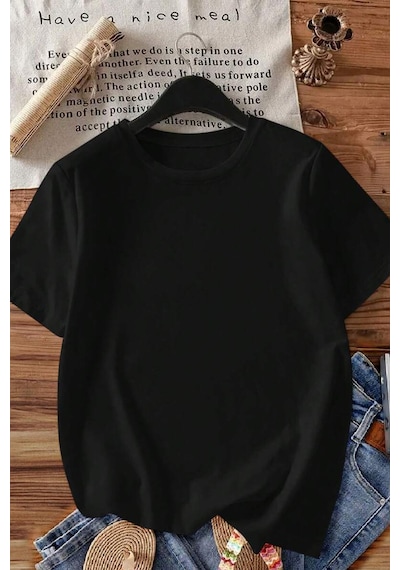 Spoyi Altın Bahar Tasarımlı %100 Pamuk Yarım Oversize Siyah T-shirt