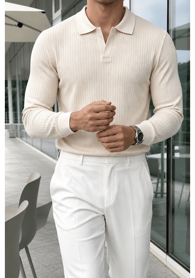 Genius Store Erkek Polo Yaka Kazak Fitilli Anti Pilling Tüylenme Yapmaz Regular Fit Erkek Triko Kazak Pyaka-kzk Taş