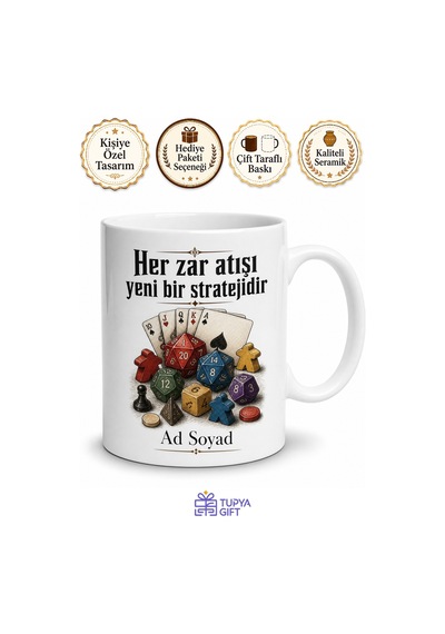 Kutu Oyunu Oynayanlara Zar Atan Strateji Kartları Kupa Bardak Hediye Tupya12944 Beyaz / Çok Renkli