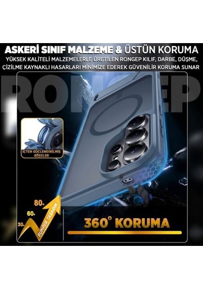 Galaxy S26 Ultra İçin Kılıf Yatay Stantlı Manyetik S26 Ultra Koruyucu Darbeye Dayanıklı Arkası Sert Ve Yarı Saydam S26 Ultra Kılıf Mavi 50 x 22