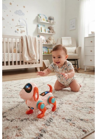 Yürüyen Robot Müzik Ve Işıklı 16 Cm Sallanan Kafalı Gerçekçi Haraketli Eğlenceli Oyuncak Köpek Pembe
