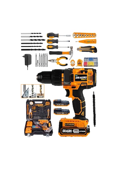 Dragro Germany DRG-HN58 Tecnology Metal Şanzıman Çift Bakır Sargı Akülü Vidalama Matkap Yardmcı Set4