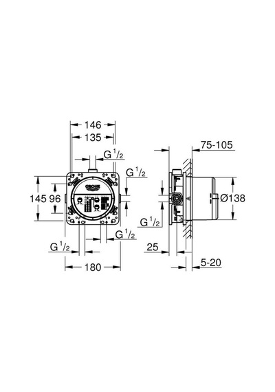 Grohe Rapido Smartbox İç Gövde Universal Giriş Kutusu. 1/2 - 3560 Krom