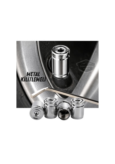 Kilitlemeli Sibop Kapağı Alyanlı Sibop Kapağı Araba Motosiklet Bisiklet Metal Sıkmalı Silver Gümüş 4 Lü Set 00 Şüscaroto Aksesuar