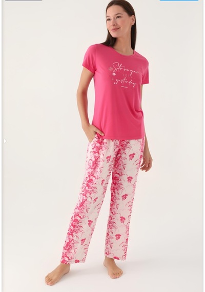 Pierre Cardin 8829 Kısa Kol Kadın Pijama Takımı Açık Fuşya