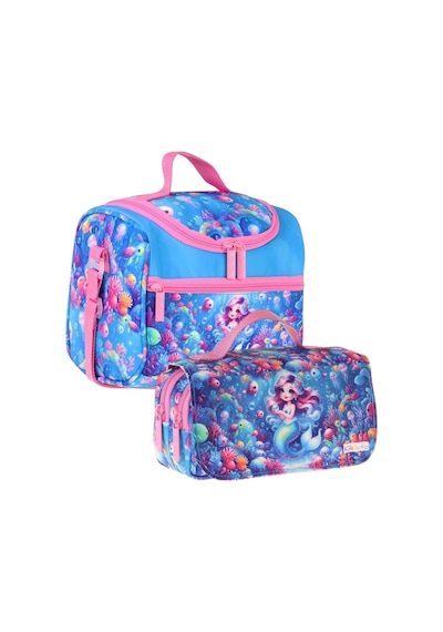 Kaukko Kids Kız Çocuk Mercan Ve Denizkızı Baskılı Pembe - Mavi Thermo Beslenme Çantası Ve Kalemlik Seti - Setkk-l5324 Kaukko Kids Kız Çocuk Mercan Ve Denizkızı Baskılı Pembe - Mavi Thermo Beslenme Çantası Ve Kalemlik Seti - Setkk-l5324