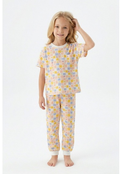 Bunny Hopp Kısa Kollu Renkli Kareli Çiçek Desenli Kız Çocuk Pijama Takımı - %100 Pamuklu Uyku Seti Çok Renkli Bunny Hopp Kısa Kollu Renkli Kareli Çiçek Desenli Kız Çocuk Pijama Takımı - %100 Pamuklu Uyku Seti Çok Renkli