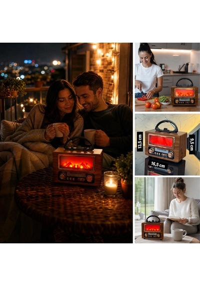 Buffer Şömine Görünümlü Bluetooth Hoparlör, Nostaljik Radyo Ve Kablosuz Müzik Çalar