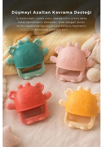 Babyjem Crabby Tutma Halkalı Silikon Diş Kaşıyıcı Pembe