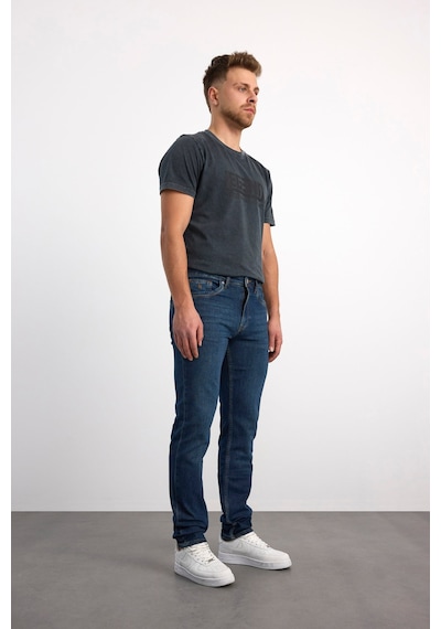 72595 73604 Erkek Comford Fit Mıd Rıse Slim Leg Denim Pantolon 72595-73604 Dark Blue Black