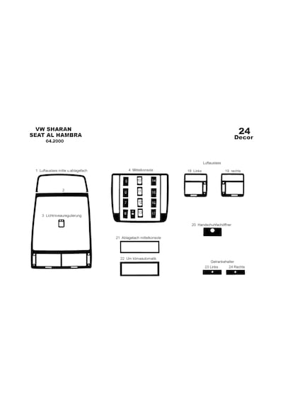 Volkswagen Sharan Torpido Kaplama 2000-2009 24 Parça Piano Black