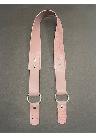 Karantuhafiye Derili Palaska / Deri Çanta Sapı / Deri Kulaklı Çanta Sapı Pembe Pembe
