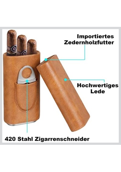 Yüksek Kalite 3 Parmak Humidors Taşınabilir Puro Kutusu Kahverengi Puro Deri Kılıf Puro Kesici