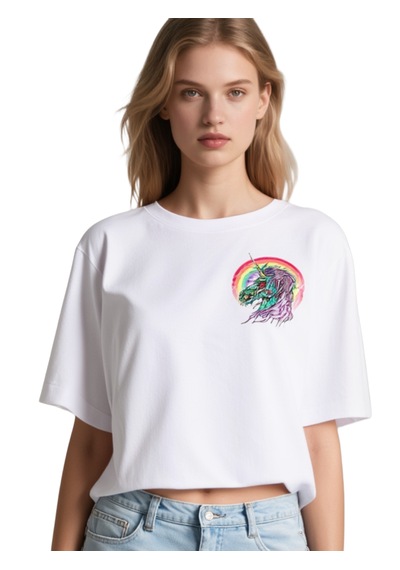 Unicorn Oversize Unisex T-shirt Beyaz