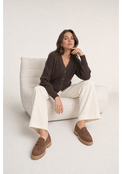 Luvi Shoes Vıonel Toprak Süet Hakiki Deri Kadın Loafer Ayakkabı