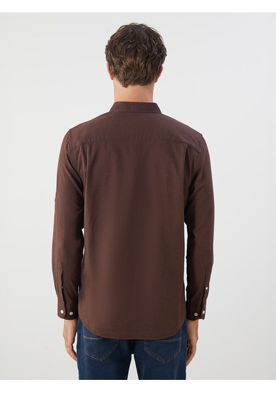 Lcwaıkıkı Classic Kahverengi Regular Fit Uzun Kollu Keten Karışımlı Erkek Gömlek