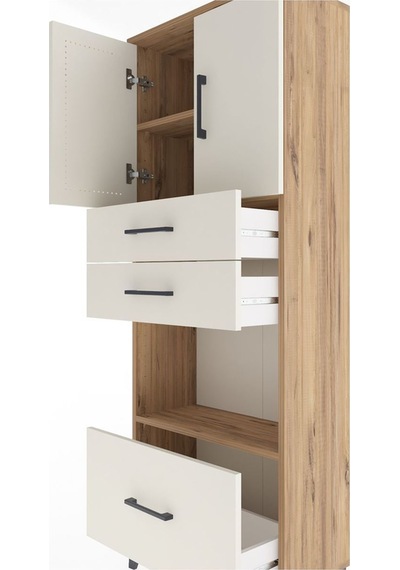 Arges Dolap 3 Raflı 3 Çekmeceli 2 Kapaklı 60x30x163 Çam-aytaşı Atlas Çam