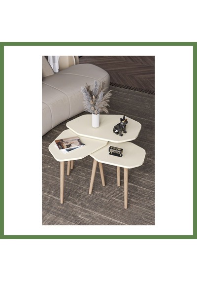Bezos Trio Zigon Sehpa Ekru 3'lü Hb006