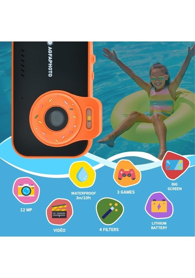 Realikids Cam Su Geçirmez 2-12 Mp Su Geçirmez Çocuk Kamerası, Hd Video, Selfie Modu, Filtreler Ve Çerçeveler, Dahili Oyunlar, Lityum Pil Siyah