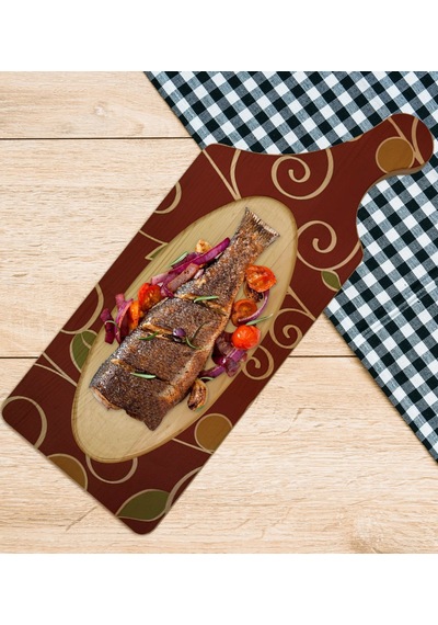 Bk Gift Retro Motif Tasarımlı Dikdörtgen Şeklinde Doğal Ahşap Servis Ve Sunum Tabağı Model 1