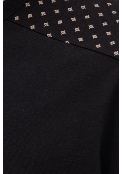 Tudors Erkek Standart Fit Normal Kesim %100 Pamuk Bisiklet Yaka Beli Lastikli Siyah Pijama Takımı-37947 Siyah