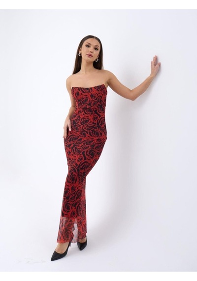 Etiler Collection 7006 Elbise-kırmızı Altın