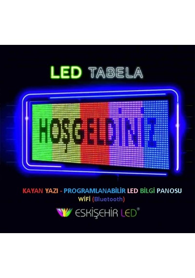 Rgb Kayan Yazı, Renkli Led Tabela 32x96 Cm Çift Yön, Eskişehirled