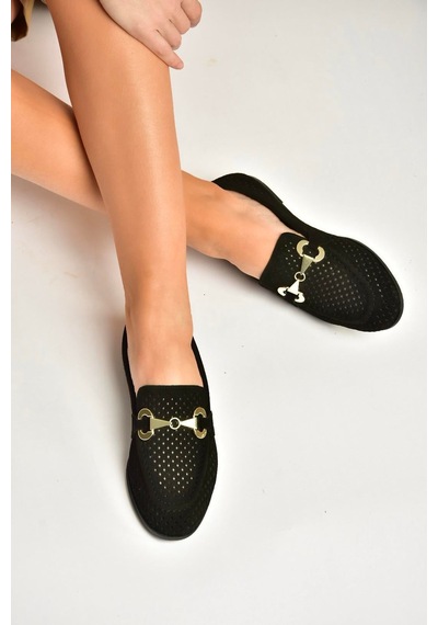 Fox Shoes Y291262402 Siyah Süet Toka Detaylı Kadın Babet Siyah