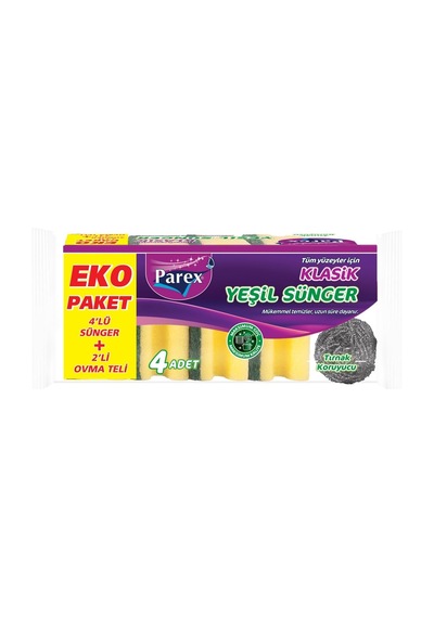 Tr Klasik Yeşil Sünger Oluklu 4'lü + 2'li Ovma Teli Genel