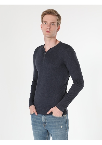 Colin's Colins Slim Fit Placket Neck Erkek Mavi Uzun Kol Tişört Cl1022847 001