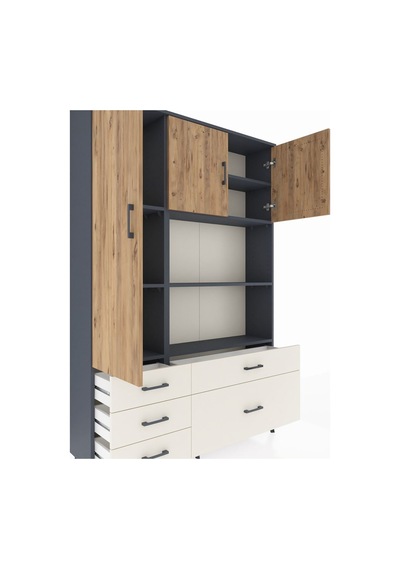 Arges Dolap 7 Raflı 5 Çekmeceli 3 Kapaklı 132x30x195 Antrasit... Antrasit
