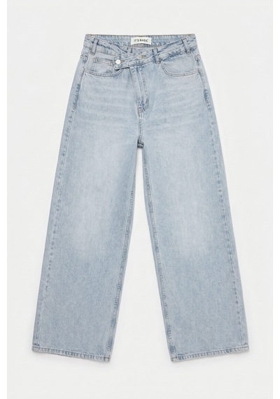 Itsbasic Kadın Kot Rengi 4s6-3 Mega Baggy Fit Kemer Detaylı Bol Kesim Denim Jean Mavi