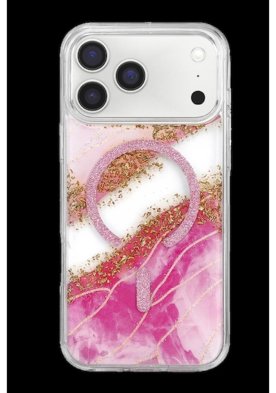 Onegif Apple iPhone Uyumlu 17 Pro Lotus Simli Magsafe Kapak - Pembe Bz8683140940904