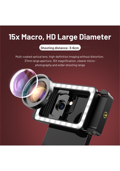 Apexel M15 Dolgu Işıklı Makro Lens