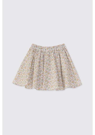 Made With Liberty Fabric Liberty Kumaş Beli Lastikli Kız Çocuk Etek Krem