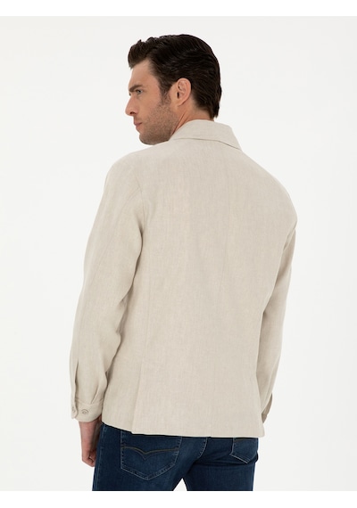 Cacharel Bej Slim Fit Keten Karışımlı Ceket Gömlek 15469610