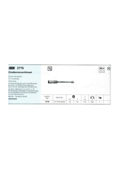Hazet 2776 Mb Buji Lokması Uzun 16 Mm 5/8 175 Mm